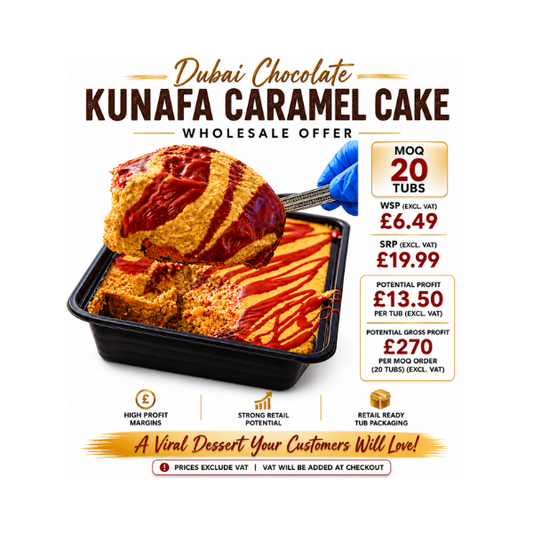 Dubai Chocolate Caramel Cake Kunafa Tub - 20 Tubs - Wholesale (SRP: 19.99)