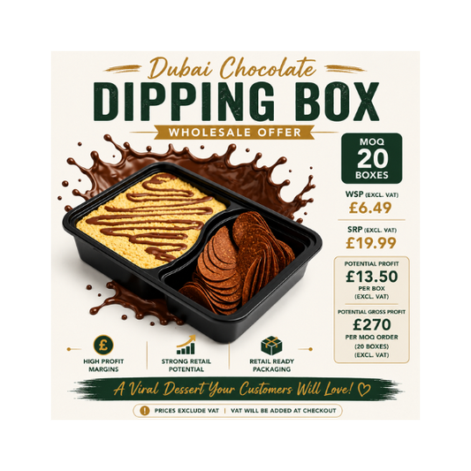 Dubai Chocolate Dipping Box - Choose your Flavour - 20 Tubs Wholesale (SRP: 19.99)
